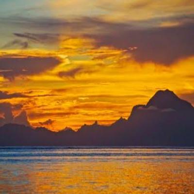 Sunset over the ocean on Tahiti